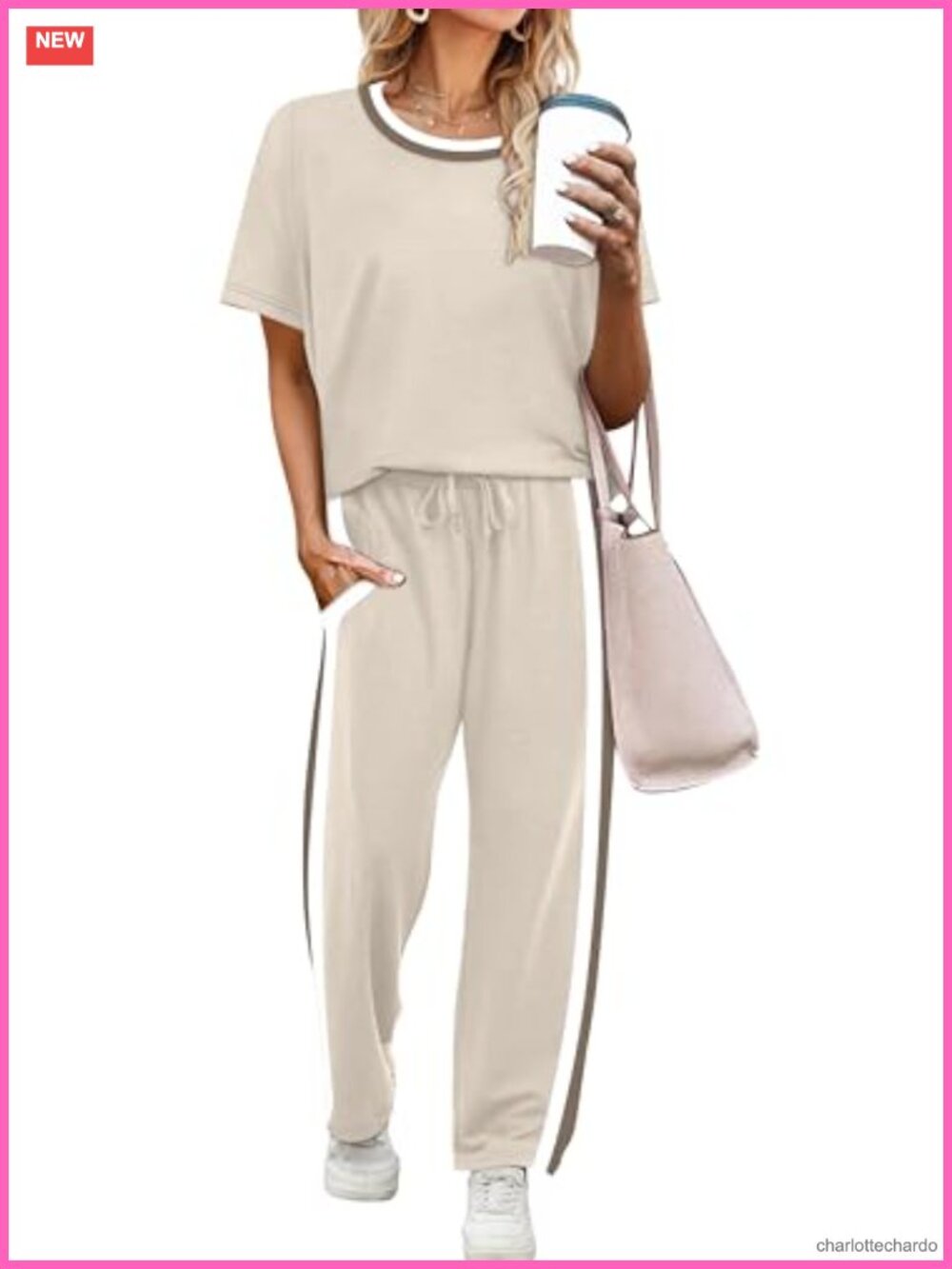 2 Piece Lounge Set Women Matching Summer Outfit Short Sleeve Top Wide Leg Pants